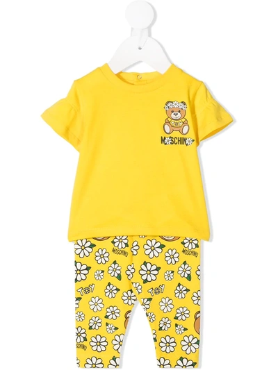 Moschino Babies' Teddy Bear 花卉印花运动套装 In Yellow