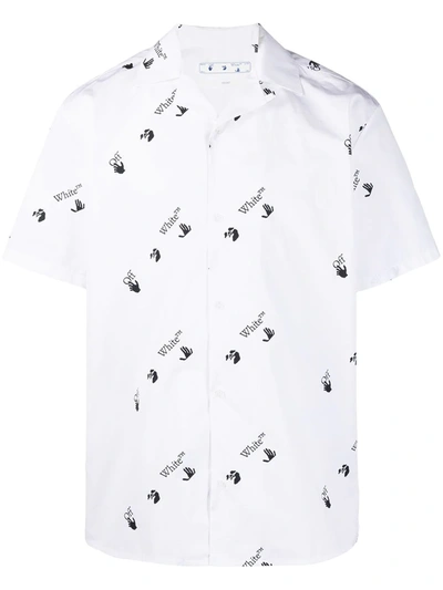 Off-white White All Over Logo Holiday Short Sleeve Shirt In White,black