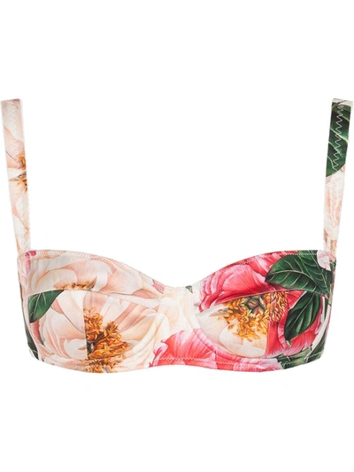 Dolce & Gabbana Camellia-print Satin Balconette Bra In Multicolor