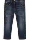 Dolce & Gabbana Dark Blue Skinny Stretch Jeans With Floral Patch In Blue