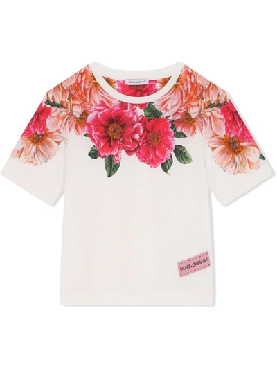 Dolce & Gabbana Kids' Floral Print Cotton Jersey T-shirt In White