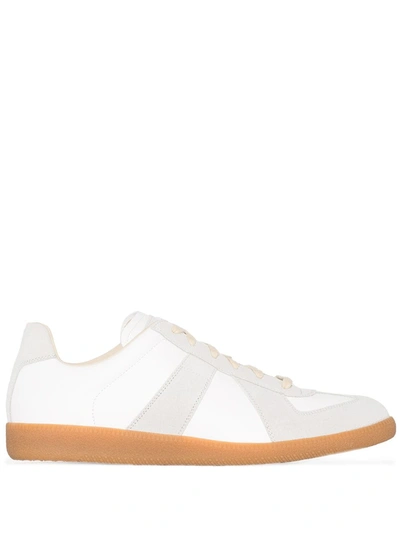 Maison Margiela Off White Leather And Grey Suede Replica Sneakers In Beige