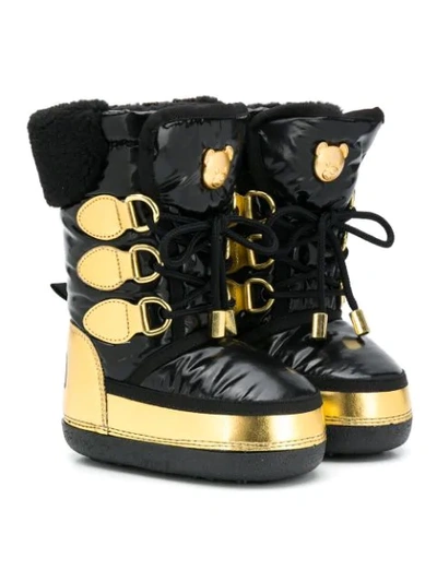 Moschino Teen Logo Plaque Snow Boots In Black