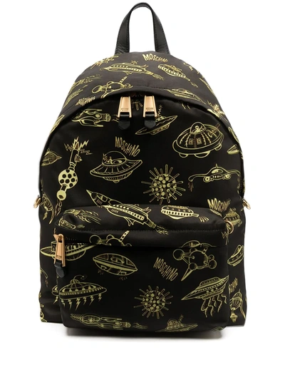 Moschino Ufo-print Backpack In Black