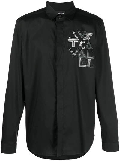 Just Cavalli Logo-print Button-up Shirt In Black