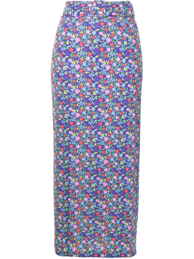 Bernadette Floral Print Pencil Skirt In Purple