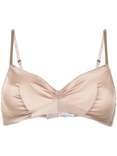 Carine Gilson Ruched Triangle Satin Bra In Pink