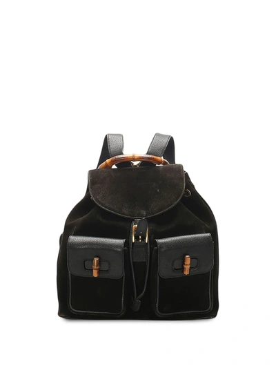 Pre-owned Gucci Bamboo Drawstring Backpack In Black