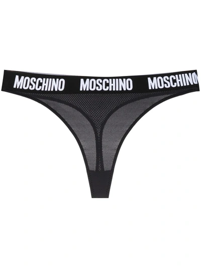 Moschino Logo-waistband Thong In Black