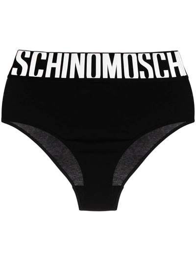 Moschino Logo-waistband Briefs In Black