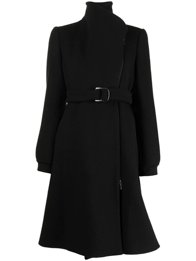 Pre-owned Giorgio Armani High-neck Belted Coat In Black