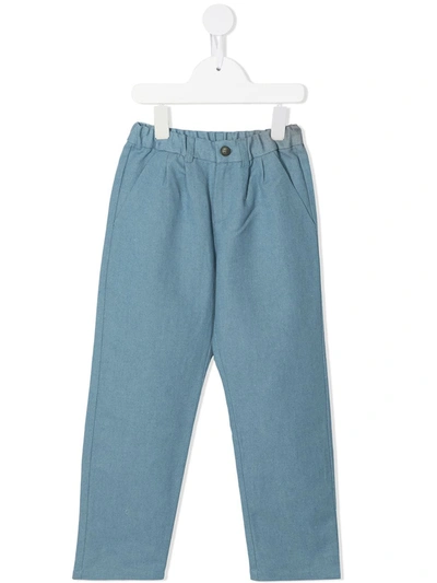 Bonpoint Kids' Straight-leg Cotton Trousers In Blue