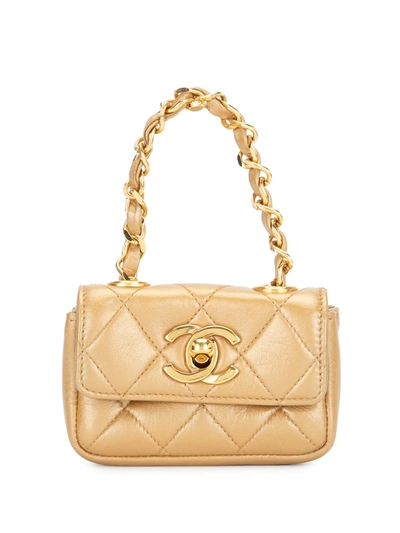 Pre-owned Chanel 1990 Quilted Cc Mini Bag In Gold