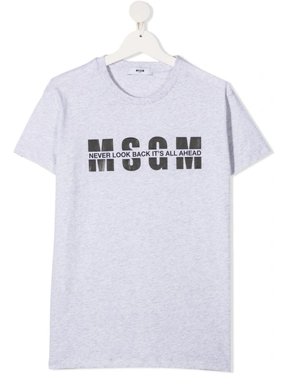 Msgm Teen Slogan Print Logo T-shirt In Grey