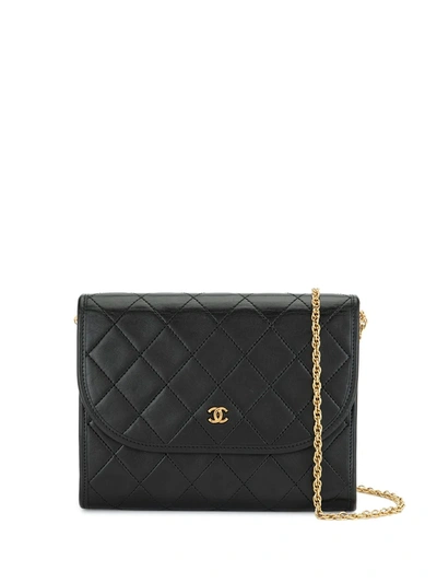 Pre-owned Chanel Quilted Cc Double Chain Shoulder Bag In Black