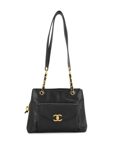 Pre-owned Chanel Cc Logo搭链单肩包 In Black