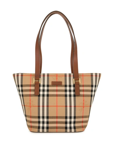 Pre-owned Burberry Horse Check Tote Bag In Brown