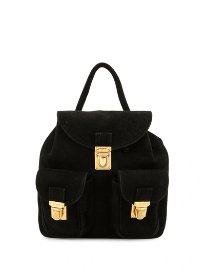 Pre-owned Fendi Suede Snap Fastening Backpack In Black