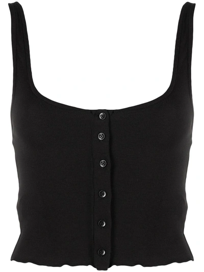 Alice And Olivia Cropped Button Top In Black