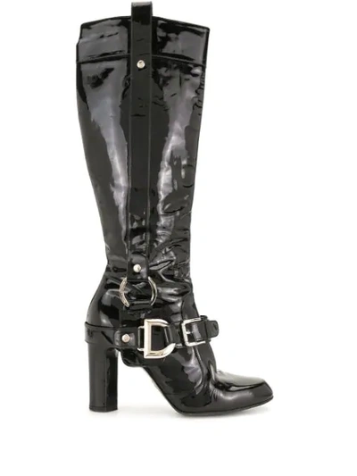 Pre-owned Dolce & Gabbana 85mm Patent Boots In Black