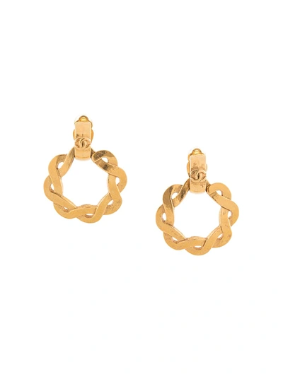 Pre-owned Chanel 1997 Cc Twisted Hoop Earrings In Gold