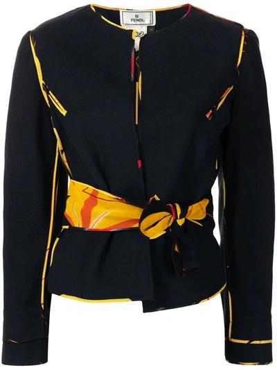 Pre-owned Fendi Tied Waist Collarless Jacket In Blue