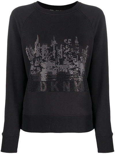 Dkny Crystal-embellished Skyline Sweatshirt In Black