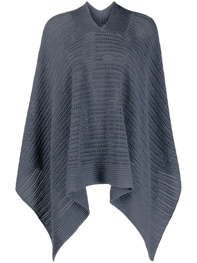 Agnona Open Knit Poncho In Blue