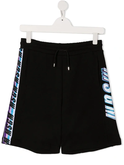 Msgm Teen Logo-print Cotton Shorts In Black