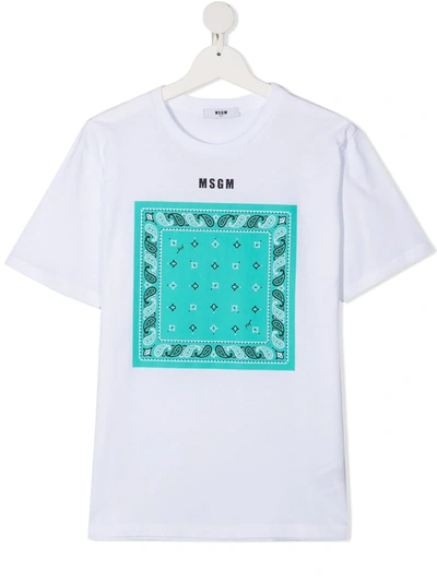 Msgm Teen Paisley-print Cotton T-shirt In White