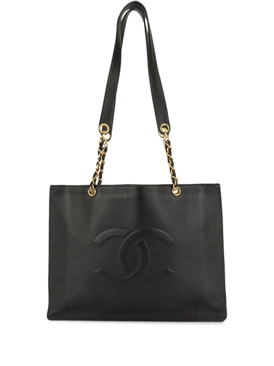 Pre-owned Chanel 1997 Cc Jumbo Xl Tote Bag In Black | ModeSens