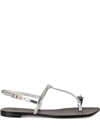 Giuseppe Zanotti Calipso Metallic Thong Sandals In Silver