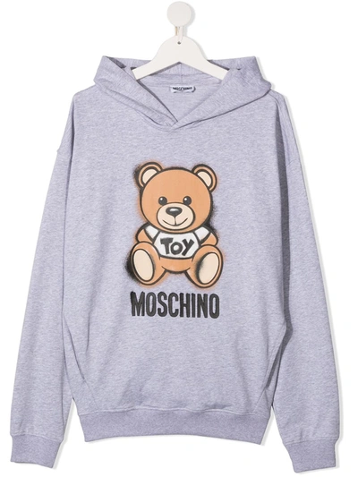 Moschino Kids' 熊图案连帽衫 In Grey