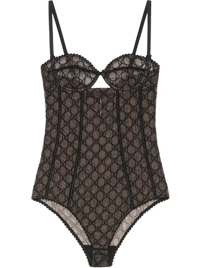Gucci Gg Embroidered Bodysuit In Black