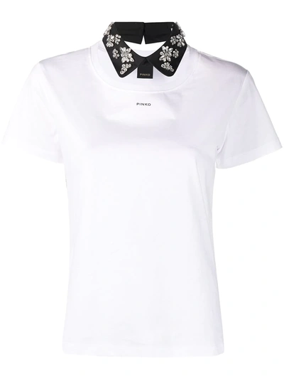 Pinko Crystal-embellished Logo-print T-shirt In White