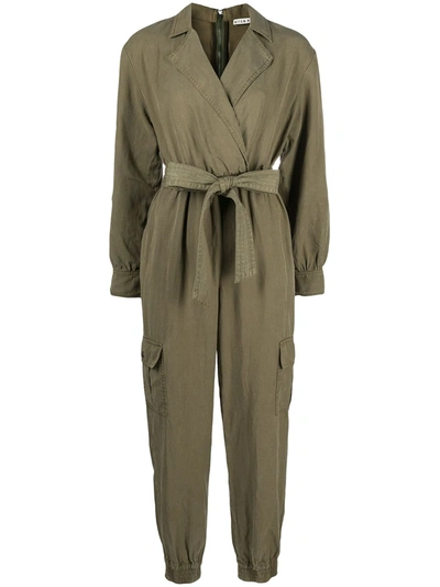 Alice And Olivia Bessie Tencel Lyocell, Linen And Cotton-blend Twill Jumpsuit In Olive