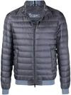 Herno Branded Down Jacket In Grey In Blue