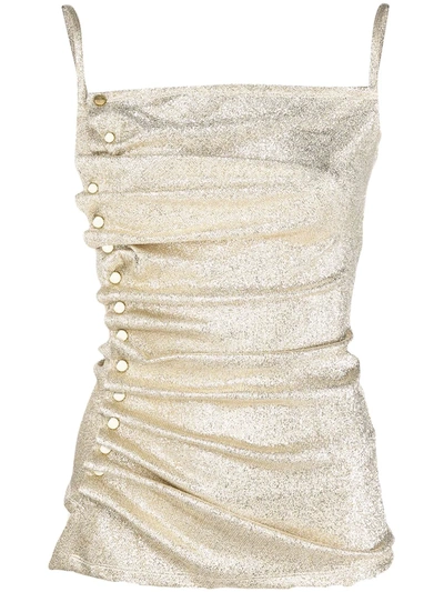 Paco Rabanne Metallic-effect Ruched Vest Top In Silver Gold