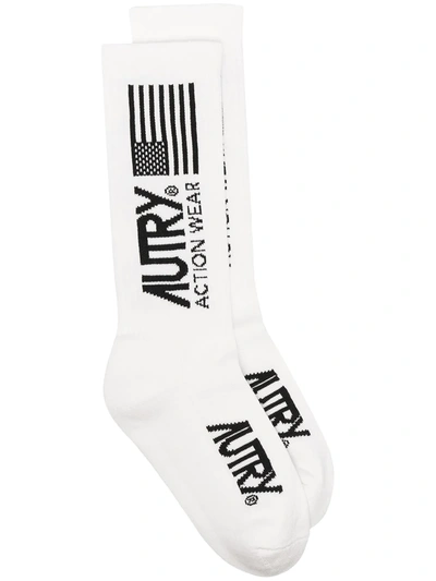 Autry Intarsia Knit Socks In White