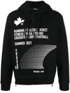 DSQUARED2 ZIPPED SIDE SLOGAN PRINT HOODIE