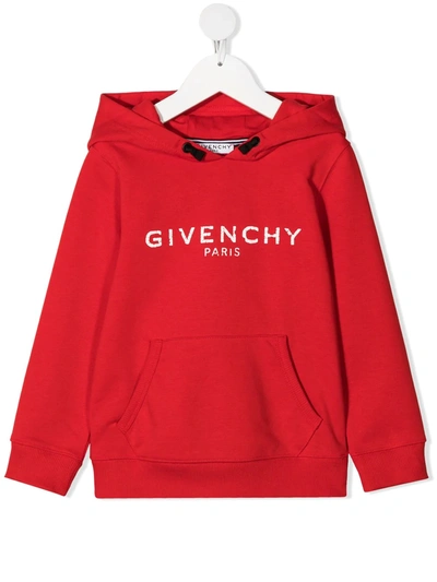 Givenchy Kids' Logo-print Long-sleeve Hoodie In Red