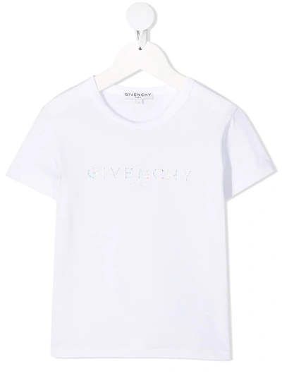 Givenchy Kids' Logo印花棉质平纹针织t恤 In White