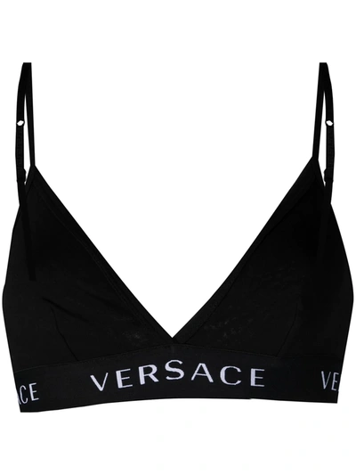 Versace Black Logo Triangle Bralette In Nero