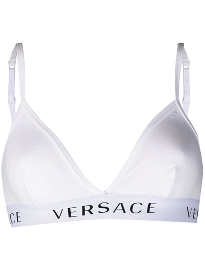 Versace Logo织带柔软三角形文胸 In White,black