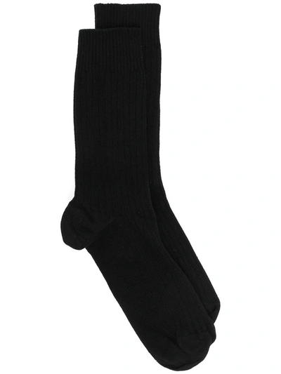 Baserange Ribbed Cotton-blend Socks In Black