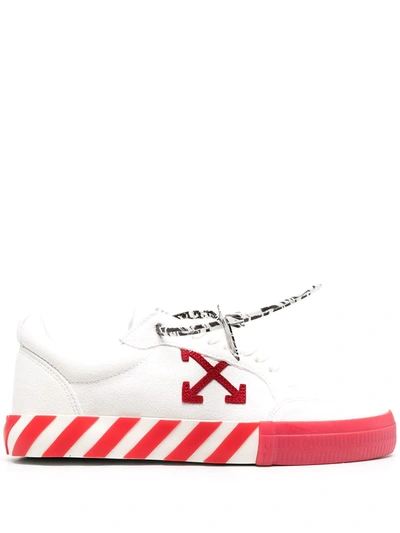 Off-white Men's Arrow Text Graphic Suede Vulcanized Sneakers In White