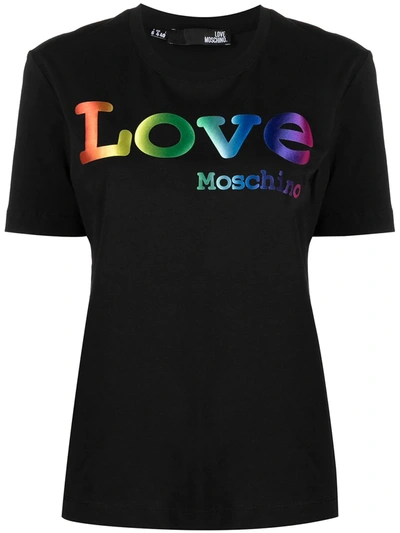 Love Moschino Cotton T-shirt With Multicolor Logo In Black