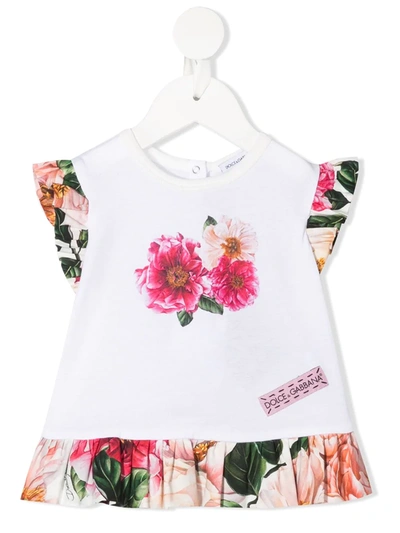 Dolce & Gabbana Baby Floral Cotton Jersey Dress In Naturale