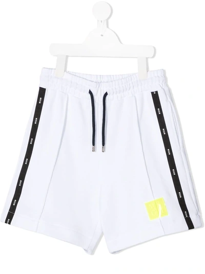 Msgm Kids' Logo Stripe Track Shorts In White