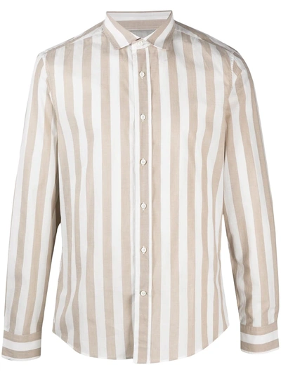 Brunello Cucinelli Stripe-print Cotton Shirt In Neutrals